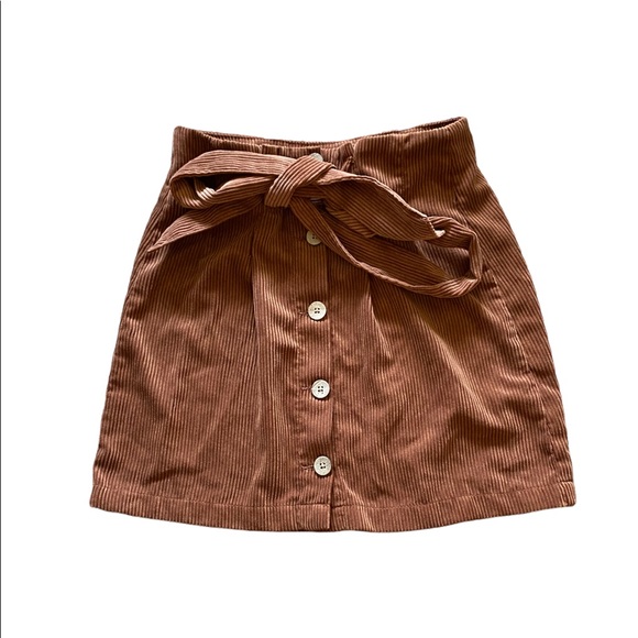 Indigo Rising Brown Corduroy Paper-bag Button Down Split hem Skirt Medium - Picture 1 of 6